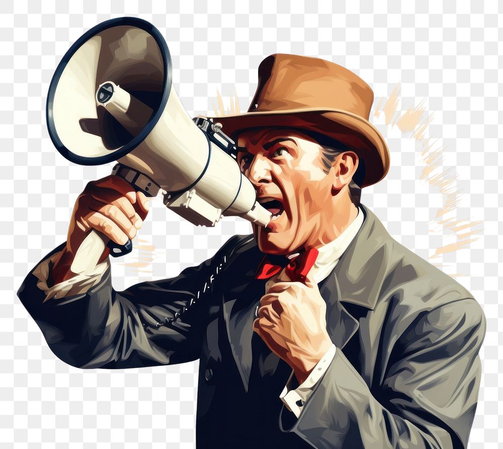 PNG Man holding megaphone portrait adult white background. AI generated Image by rawpixel.
