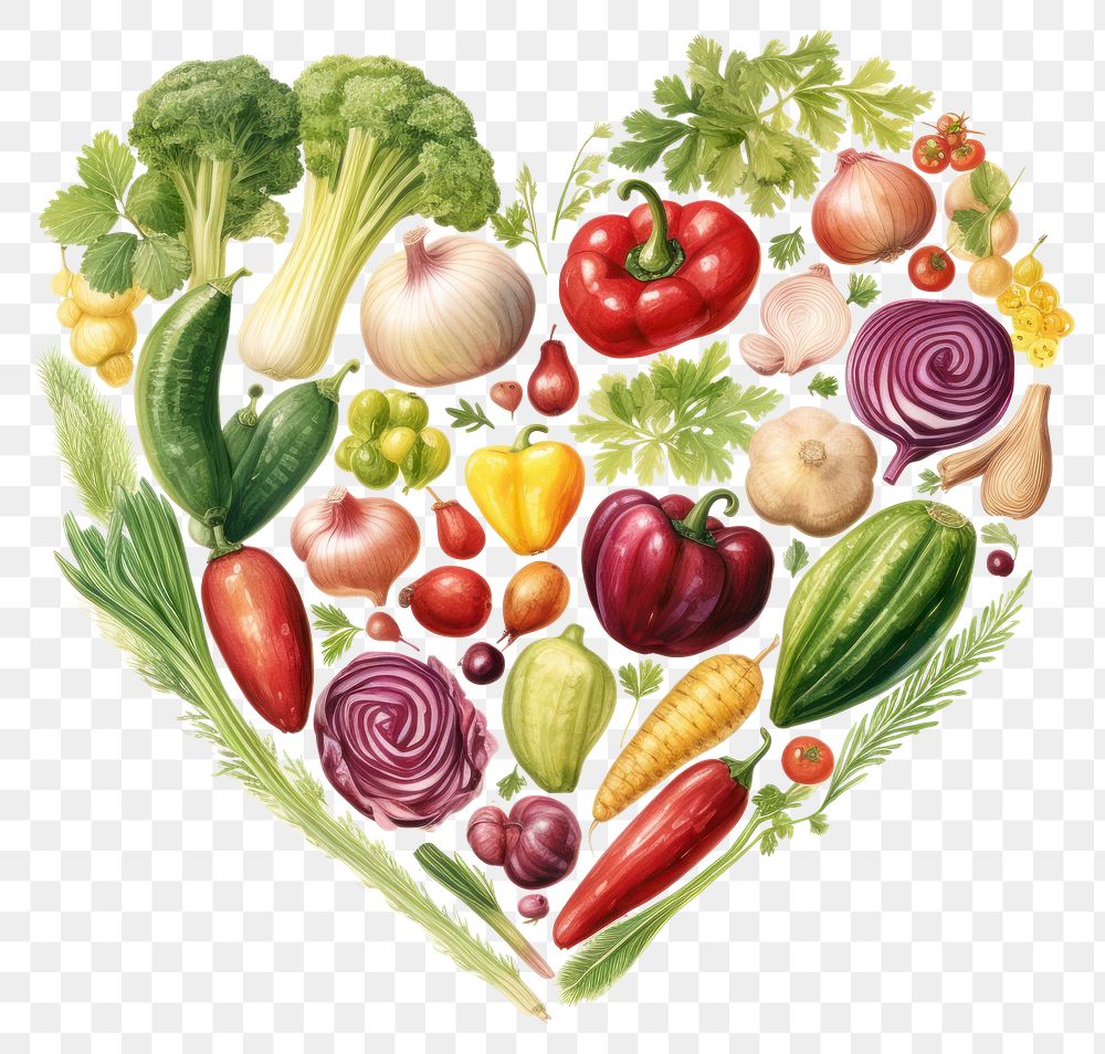 PNG Fresh healthy vegetables decorated in shape of heart onion plant food. AI generated Image by rawpixel.