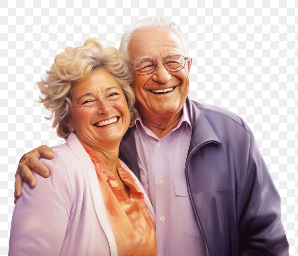 PNG A loving and happy senior couple portrait laughing glasses. AI generated Image by rawpixel.