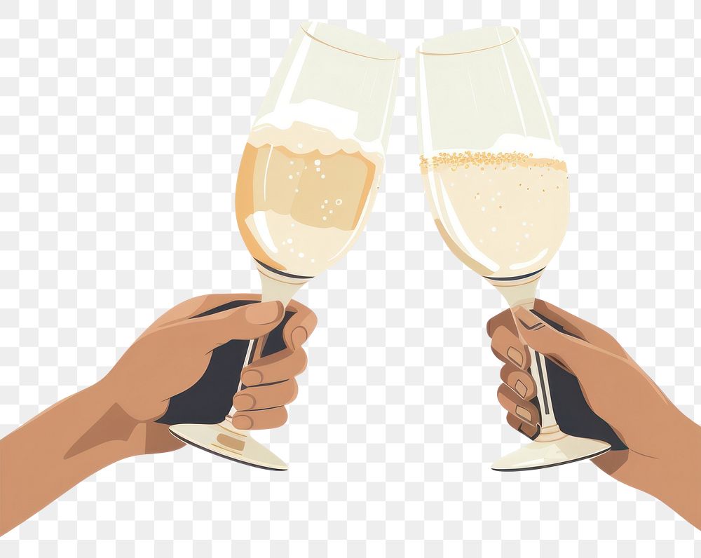 PNG  Clinking glasses of champagne in hands drink wine white background. AI generated Image by rawpixel.