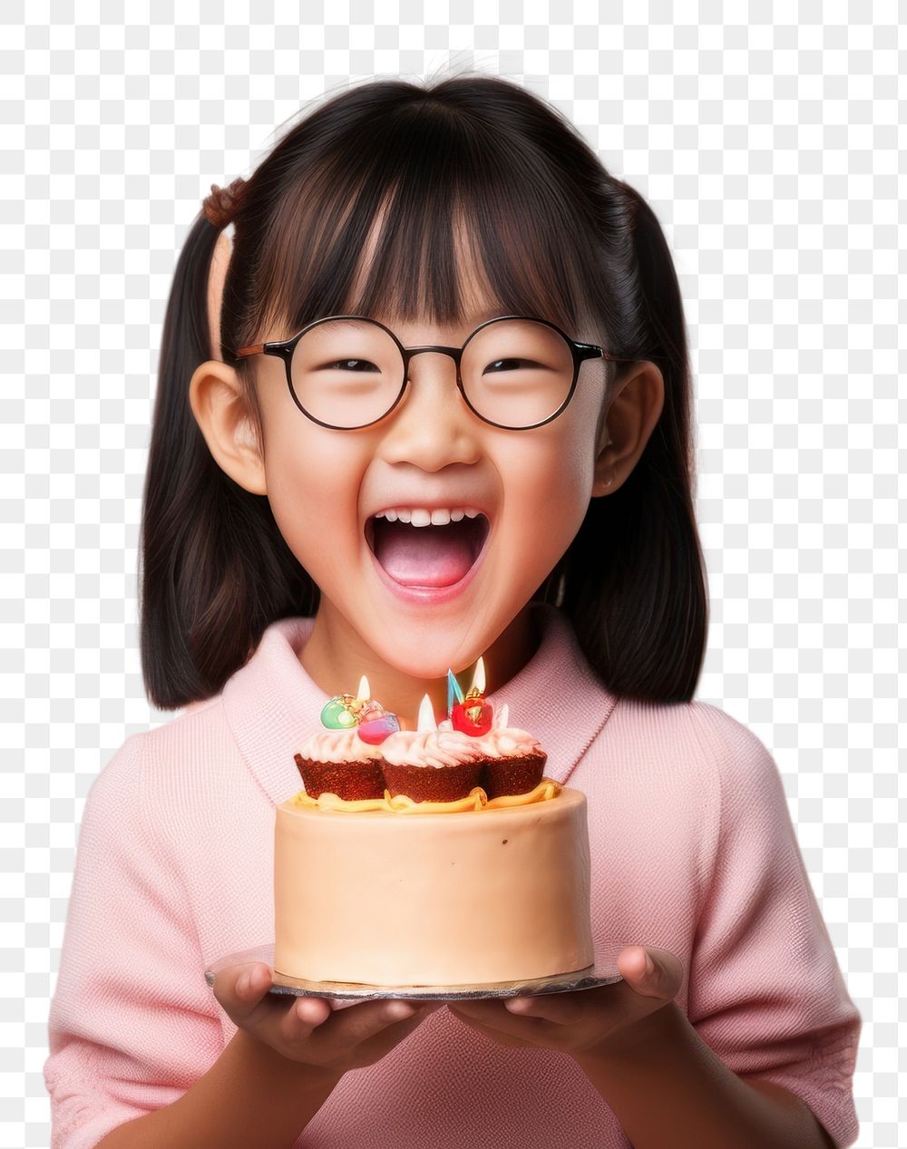 PNG Asian little girl cake fun birthday. AI generated Image by rawpixel.