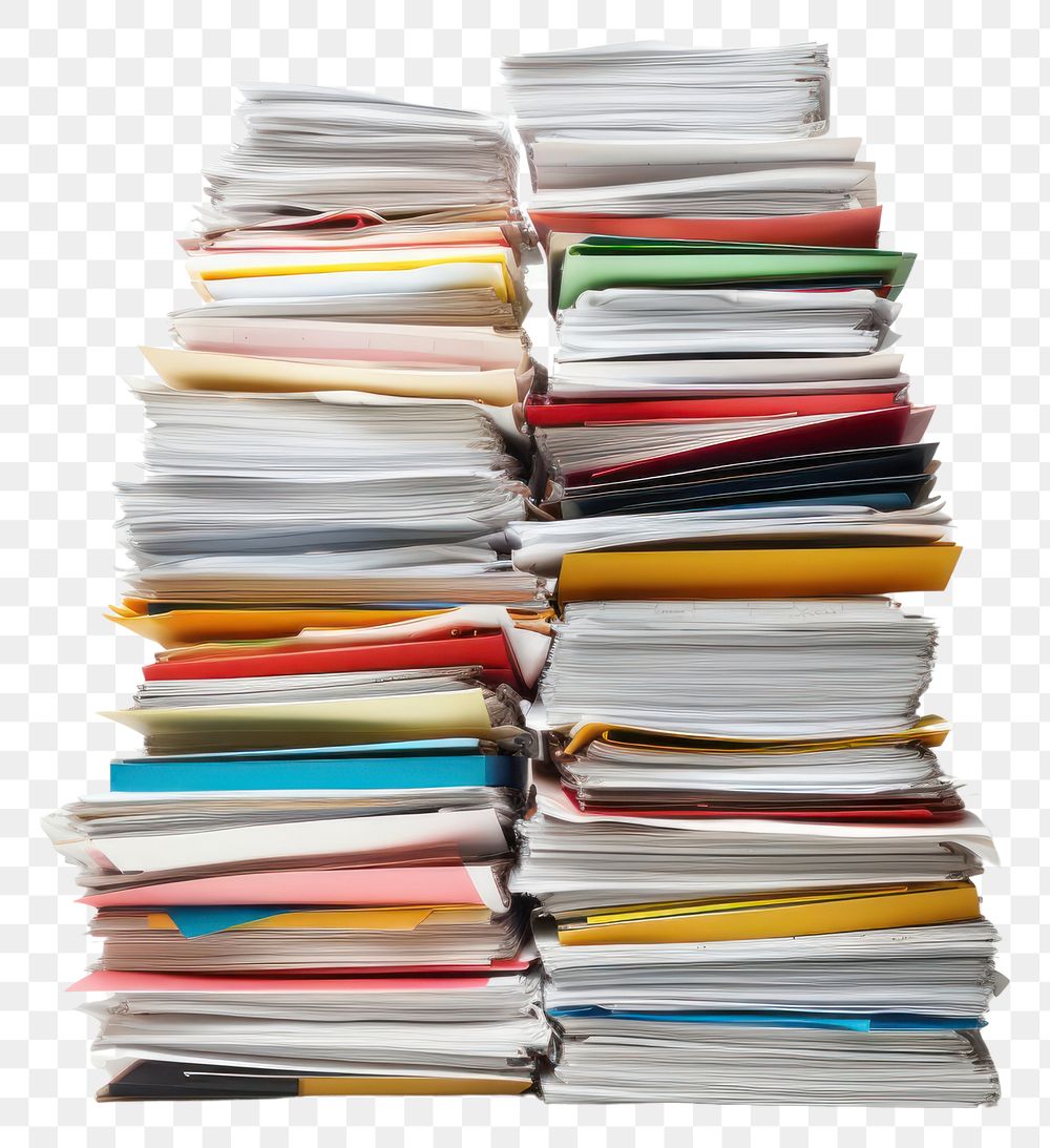 PNG  Big pile of documents and files publication book white background