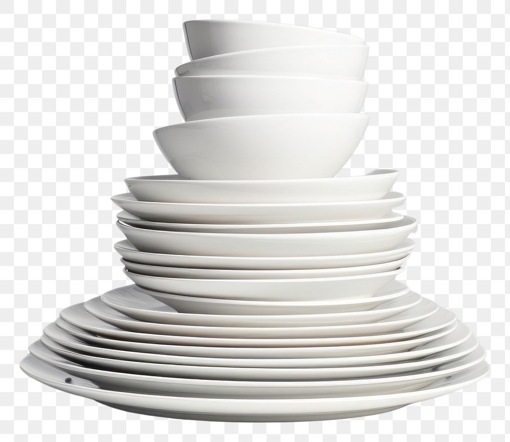 PNG  Pile of White Dishware porcelain dishware white. AI generated Image by rawpixel.