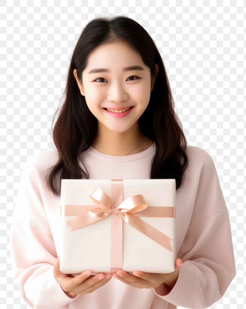 PNG Singaporean cute girl holding smile gift. AI generated Image by rawpixel.