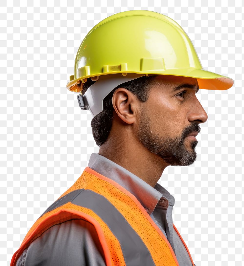 PNG Engineering wearing hardhat and reflective vest engineering helmet white background. AI generated Image by rawpixel.