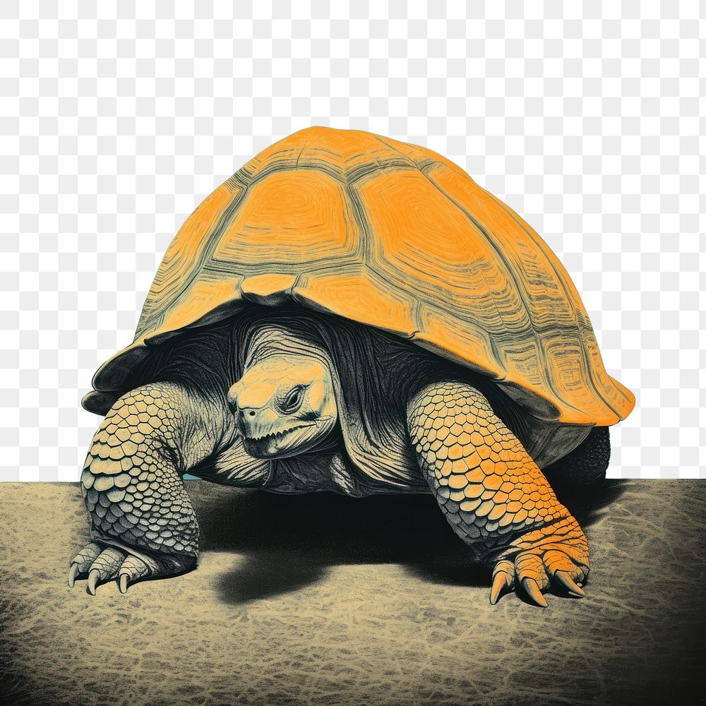 PNG Silkscreen of A portrait of Big old giant turtle reptile animal wildlife. AI generated Image by rawpixel.