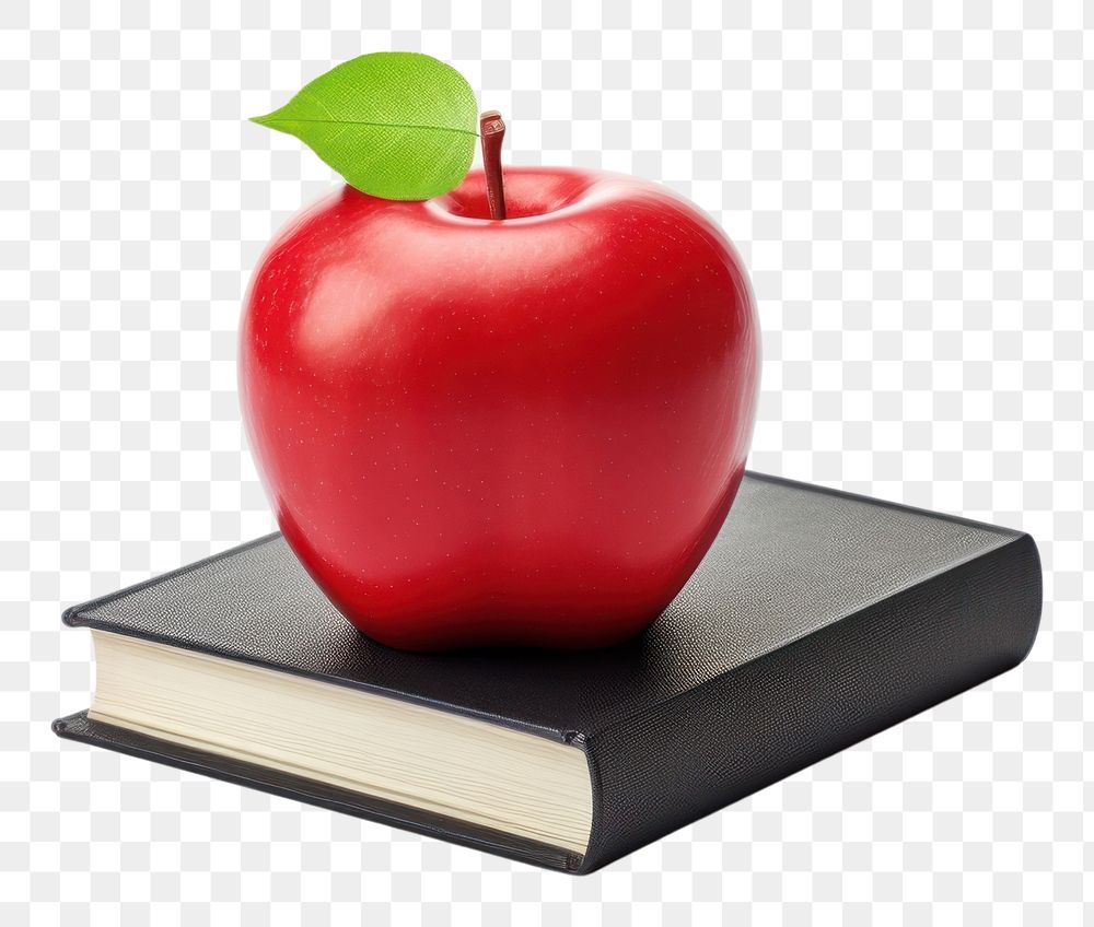 PNG  Apple on book fruit plant intelligence. AI generated Image by rawpixel.