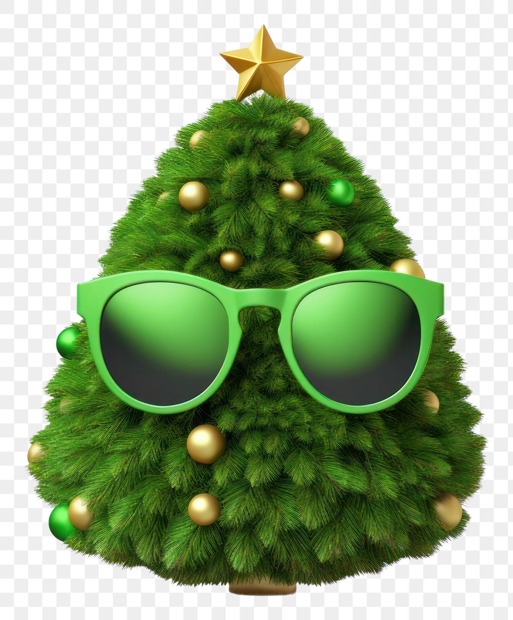 PNG  Christmas tree sunglasses plant green. AI generated Image by rawpixel.