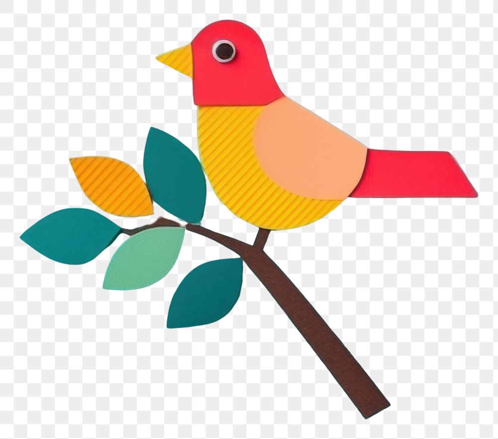 PNG  Bird on tree animal creativity cartoon. AI generated Image by rawpixel.