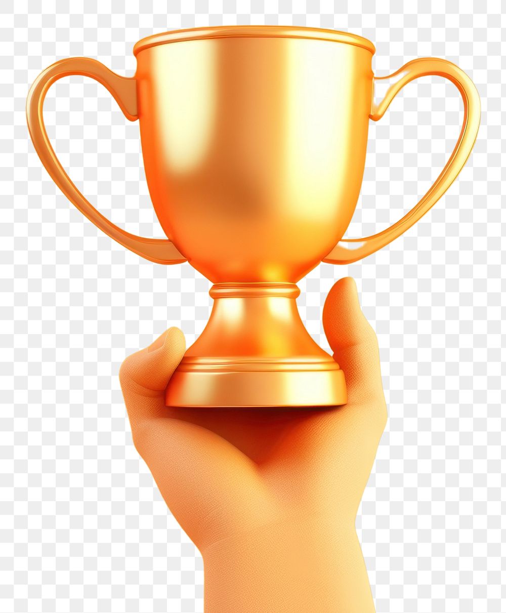 PNG  Hand holding a golden trophy cup achievement success winning. AI generated Image by rawpixel.