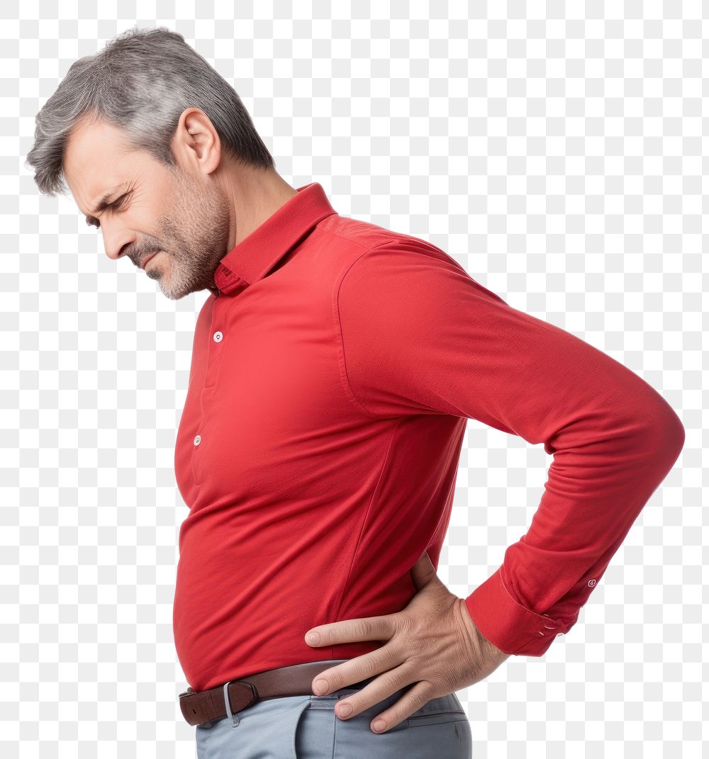 PNG Unhappy guy suffering from severe backache pain adult white background. AI generated Image by rawpixel.