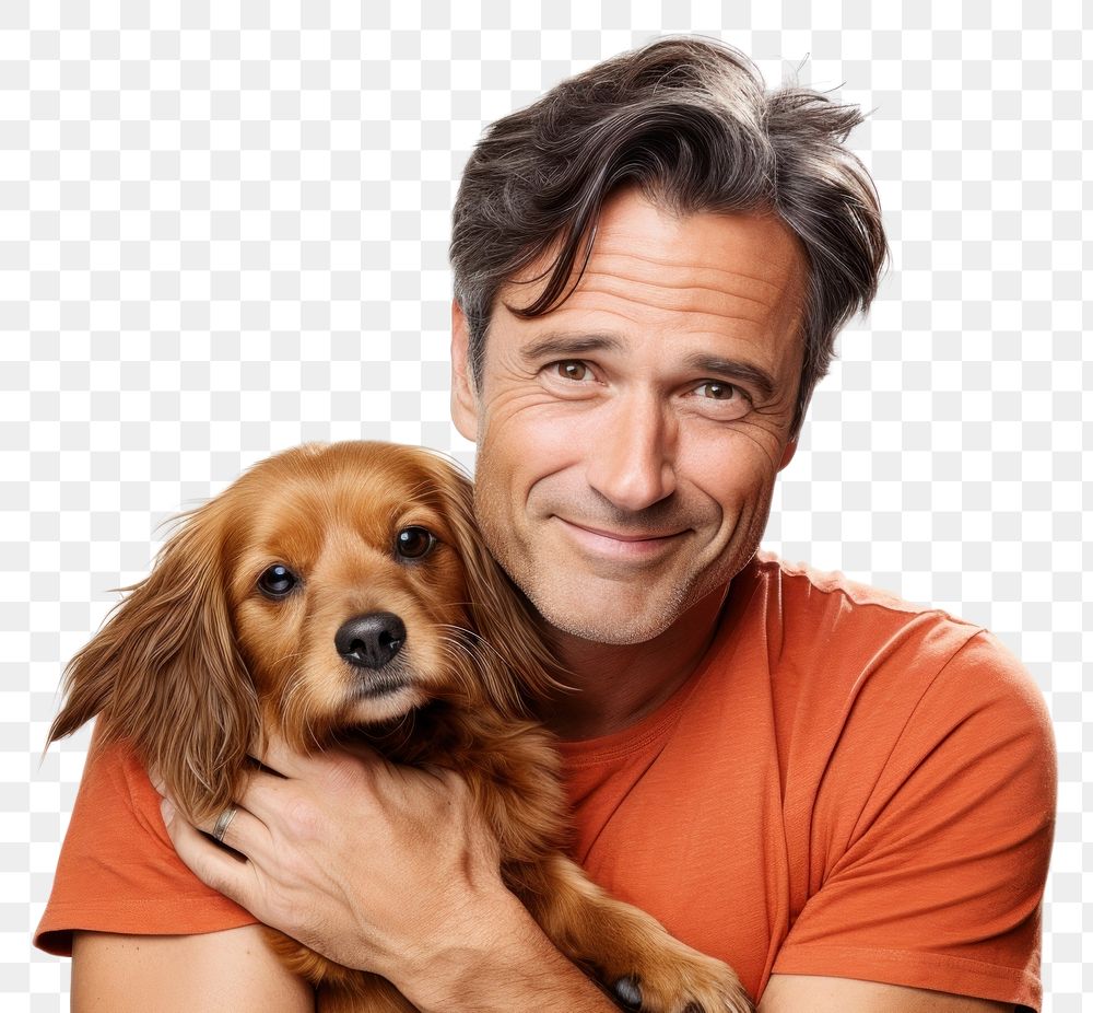 PNG  American middle age man hugging guinea pig pet portrait animal. AI generated Image by rawpixel.