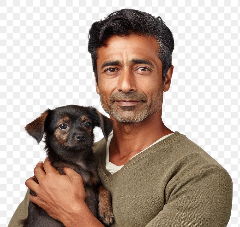 PNG  Indian middle age man hugging rabbit pet portrait mammal. AI generated Image by rawpixel.