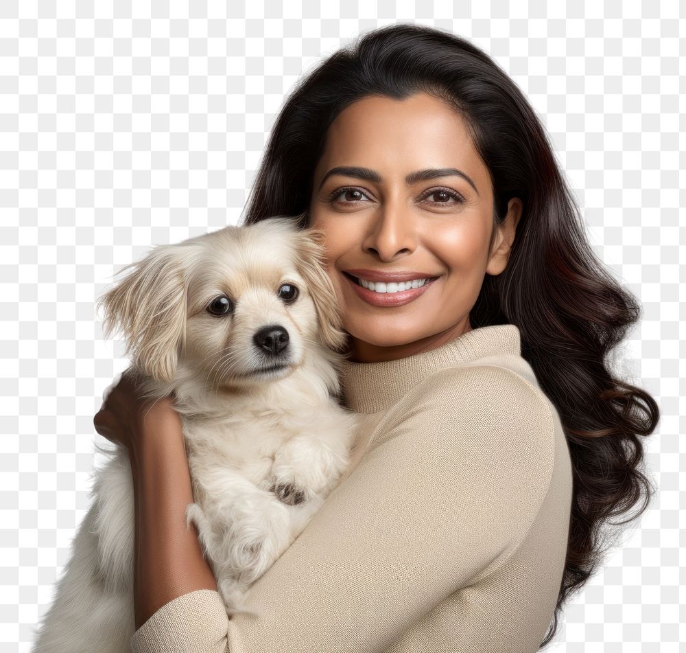 PNG  Indian middle age woman hugging rabbit pet portrait looking. AI generated Image by rawpixel.
