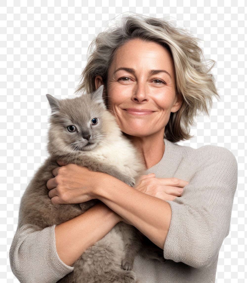 PNG  Spainish middle age woman hugging rabbit pet portrait animal. AI generated Image by rawpixel.