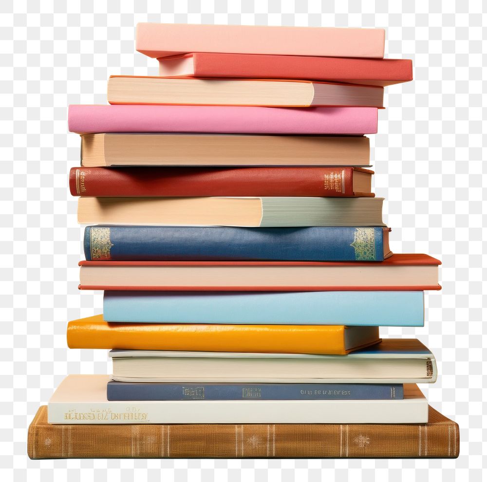 PNG colorful stacked books variety