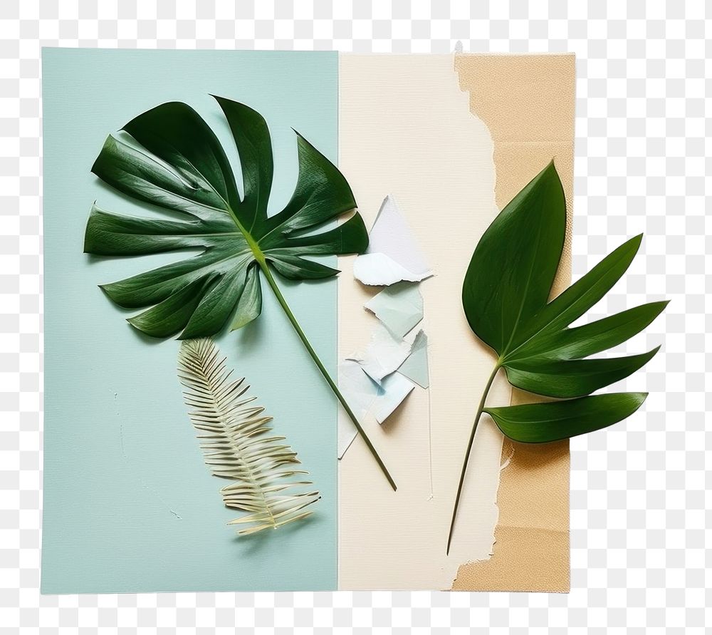 PNG Tropical leaves with tape collage plant paper. AI generated Image by rawpixel.