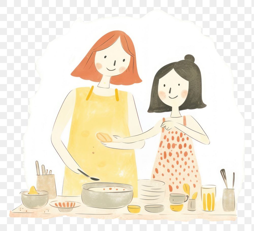 PNG Girl and mother cooking food togetherness friendship happiness. AI generated Image by rawpixel.