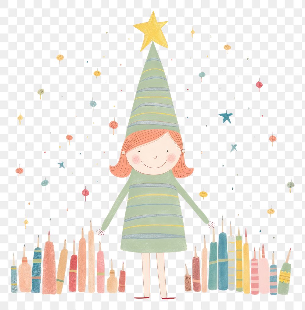 PNG Girl character decorate Christmas tree christmas drawing sketch. AI generated Image by rawpixel.