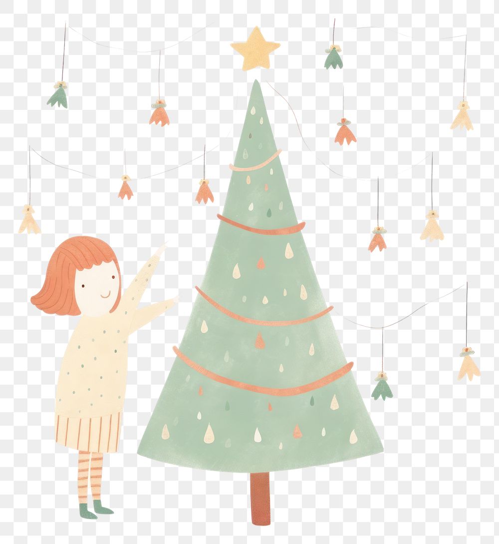 PNG Girl character decorate Christmas tree christmas winter christmas tree. AI generated Image by rawpixel.