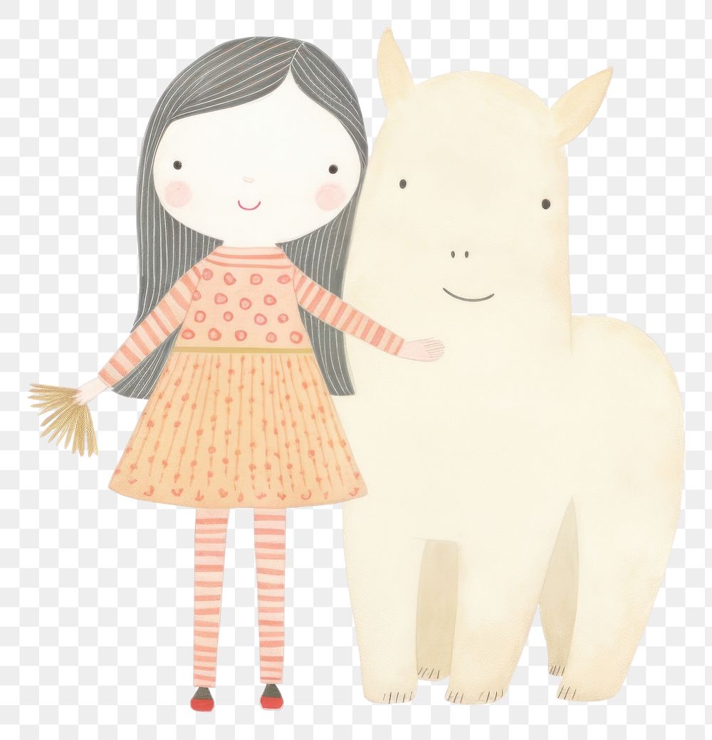 PNG Girl character holding a unicorn doll mammal animal representation. AI generated Image by rawpixel.