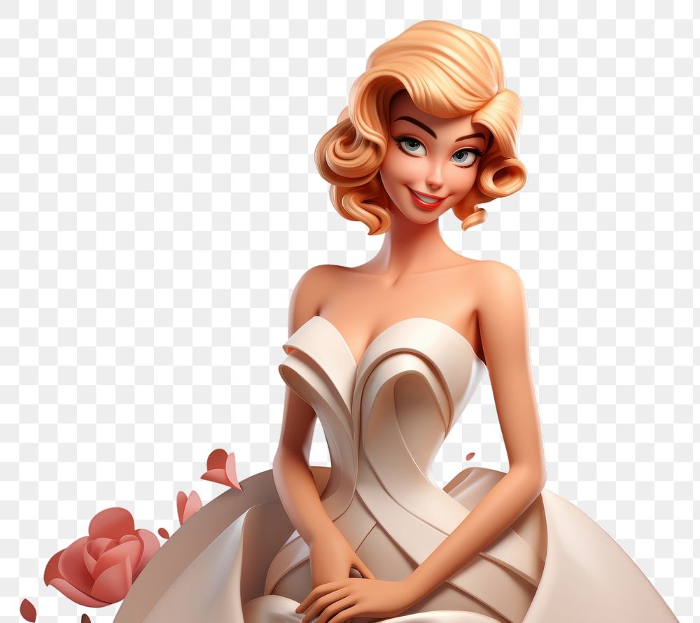 PNG Happy woman in prom dress cartoon adult doll. AI generated Image by rawpixel.