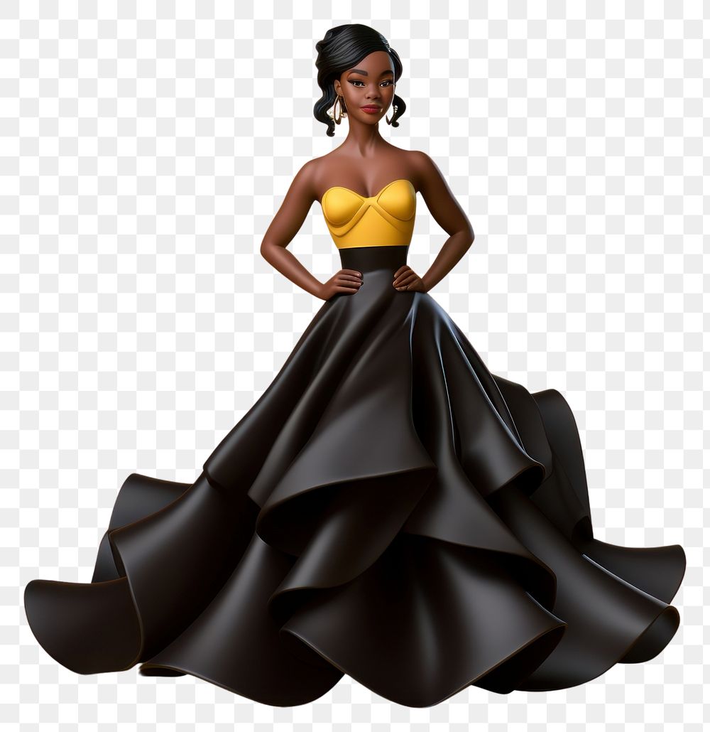 PNG Black woman in prom dress fashion cartoon adult. AI generated Image by rawpixel.