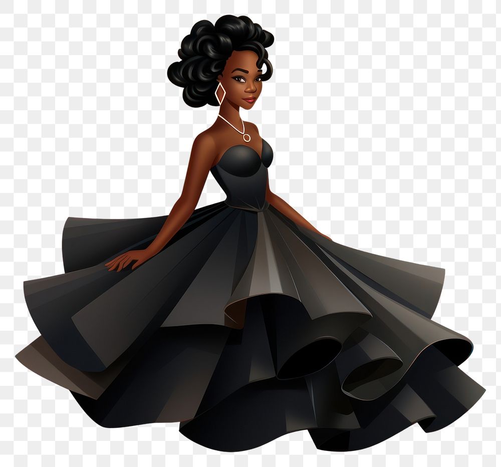 PNG Black woman in prom dress cartoon fashion gown. AI generated Image by rawpixel.