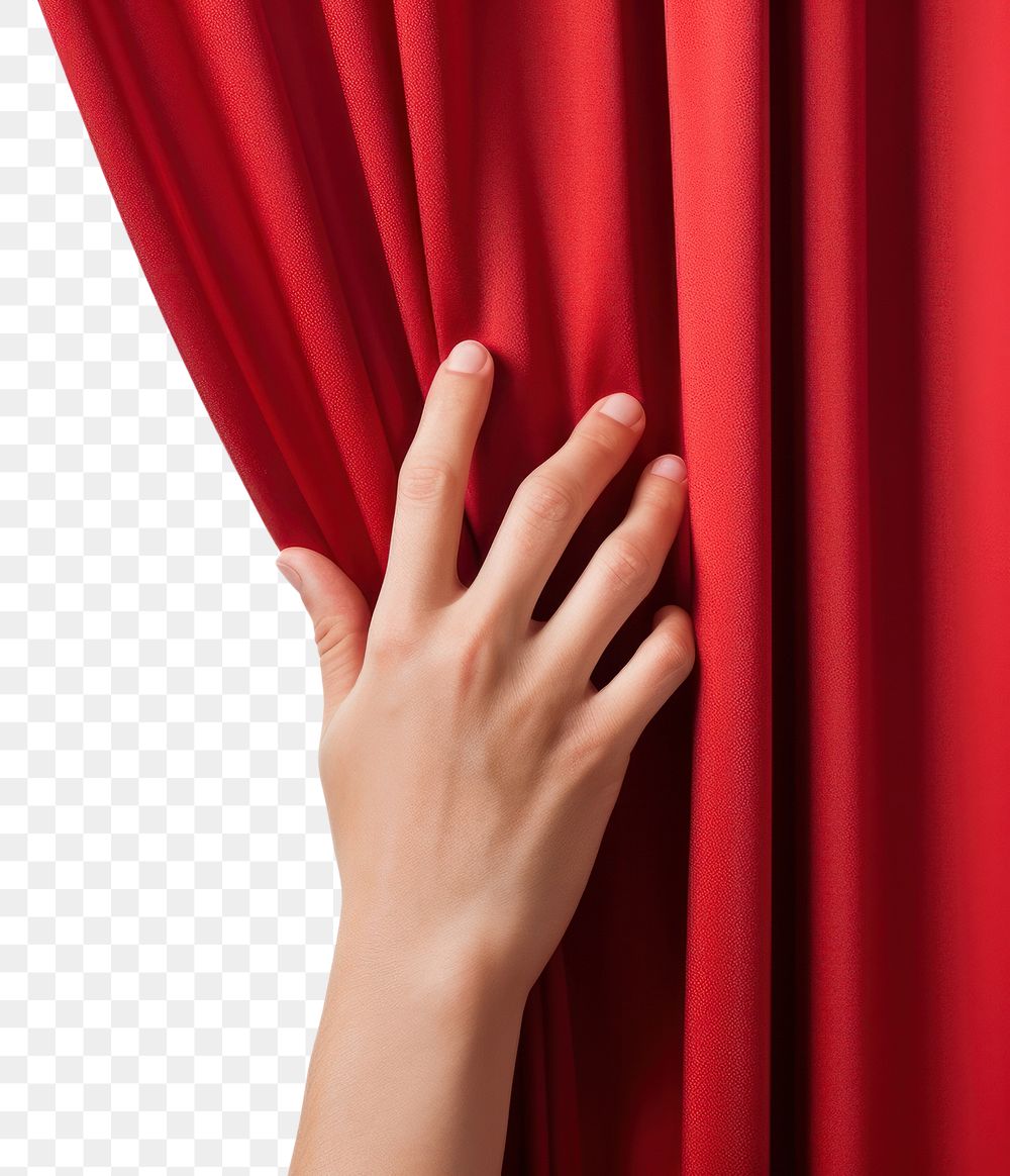 PNG  Opening the red curtain hand elegance textile. AI generated Image by rawpixel.