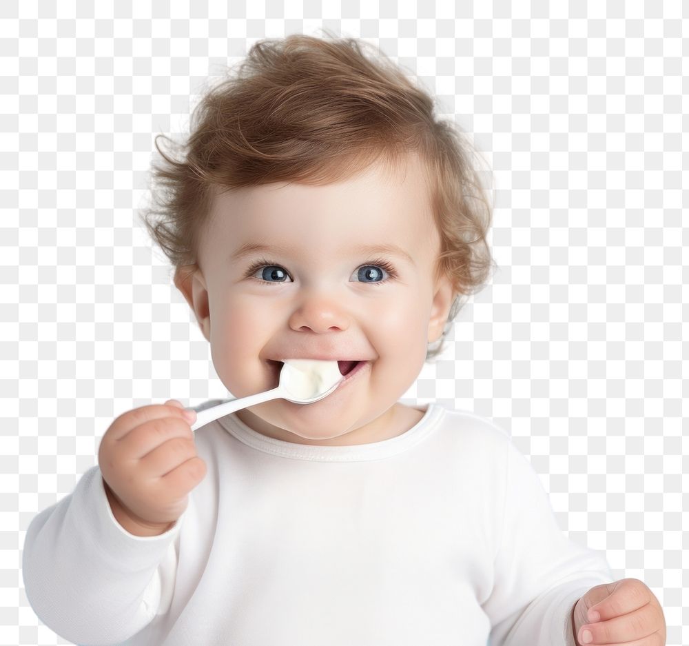 PNG  Baby enjoying with a spoon food toothbrush innocence. AI generated Image by rawpixel.