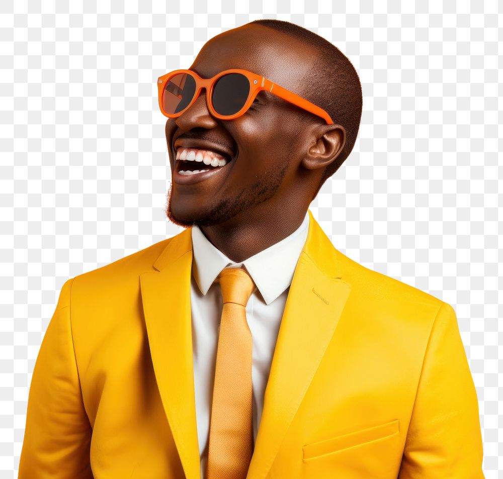 PNG  African man with pop color glasses yellow adult happy. AI generated Image by rawpixel.