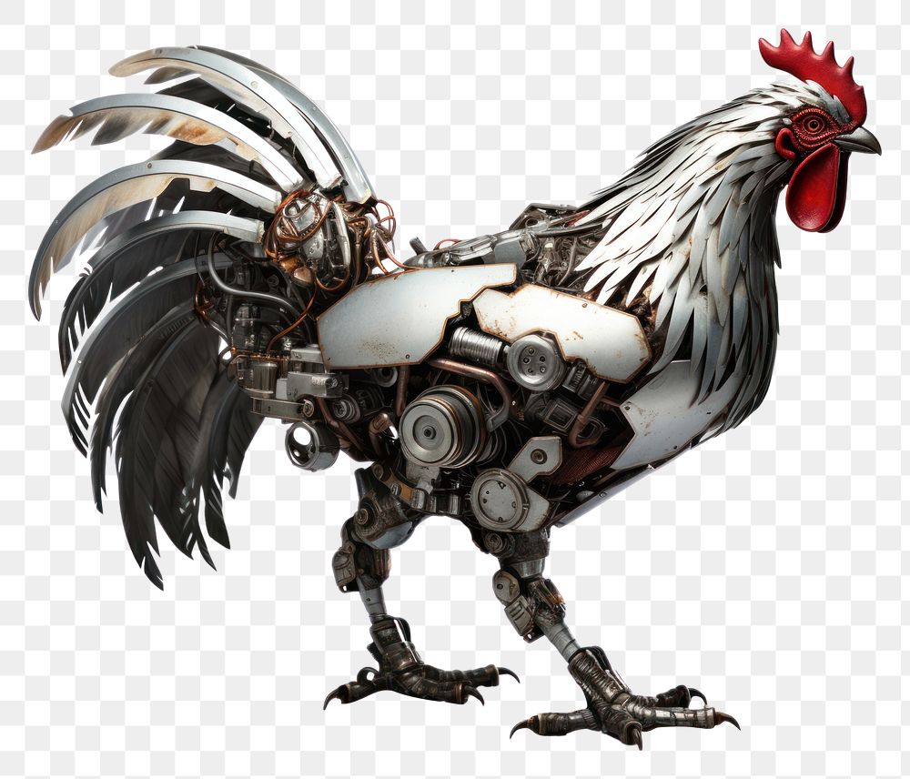 PNG Cyborg rooster chicken poultry animal. AI generated Image by rawpixel.