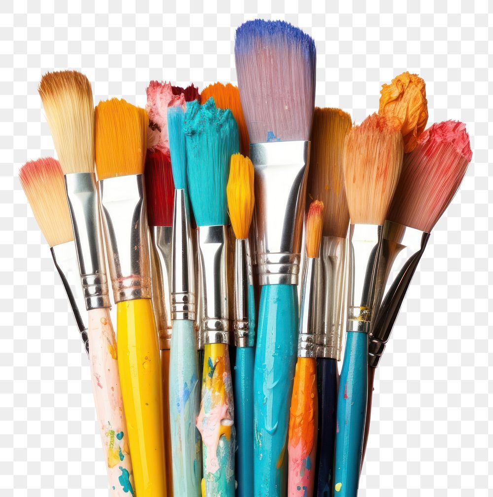 PNG Stack of color artist paint brushes white background paintbrush creativity. AI generated Image by rawpixel.