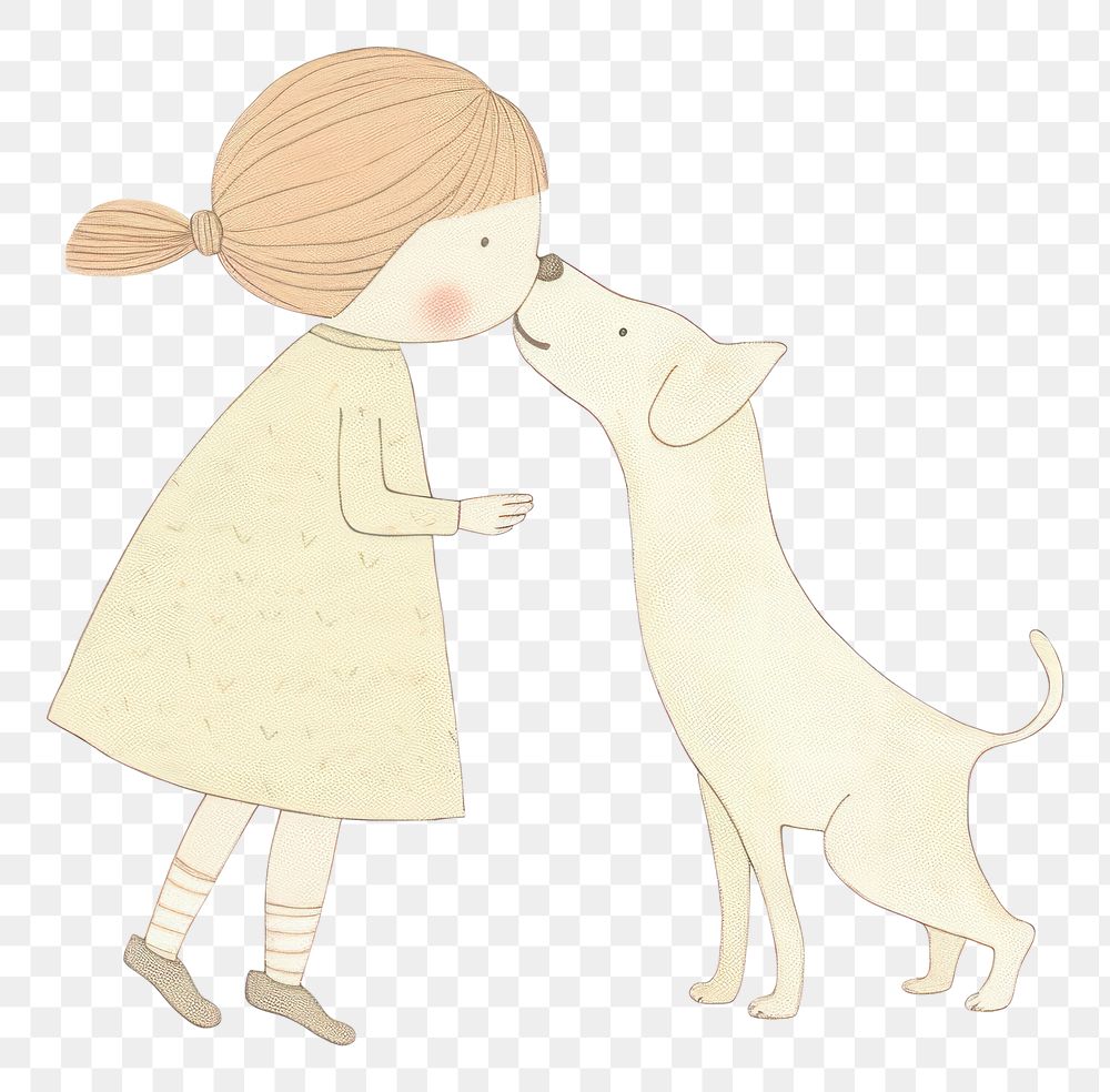 PNG Girl character kiss a dog drawing mammal animal. AI generated Image by rawpixel.