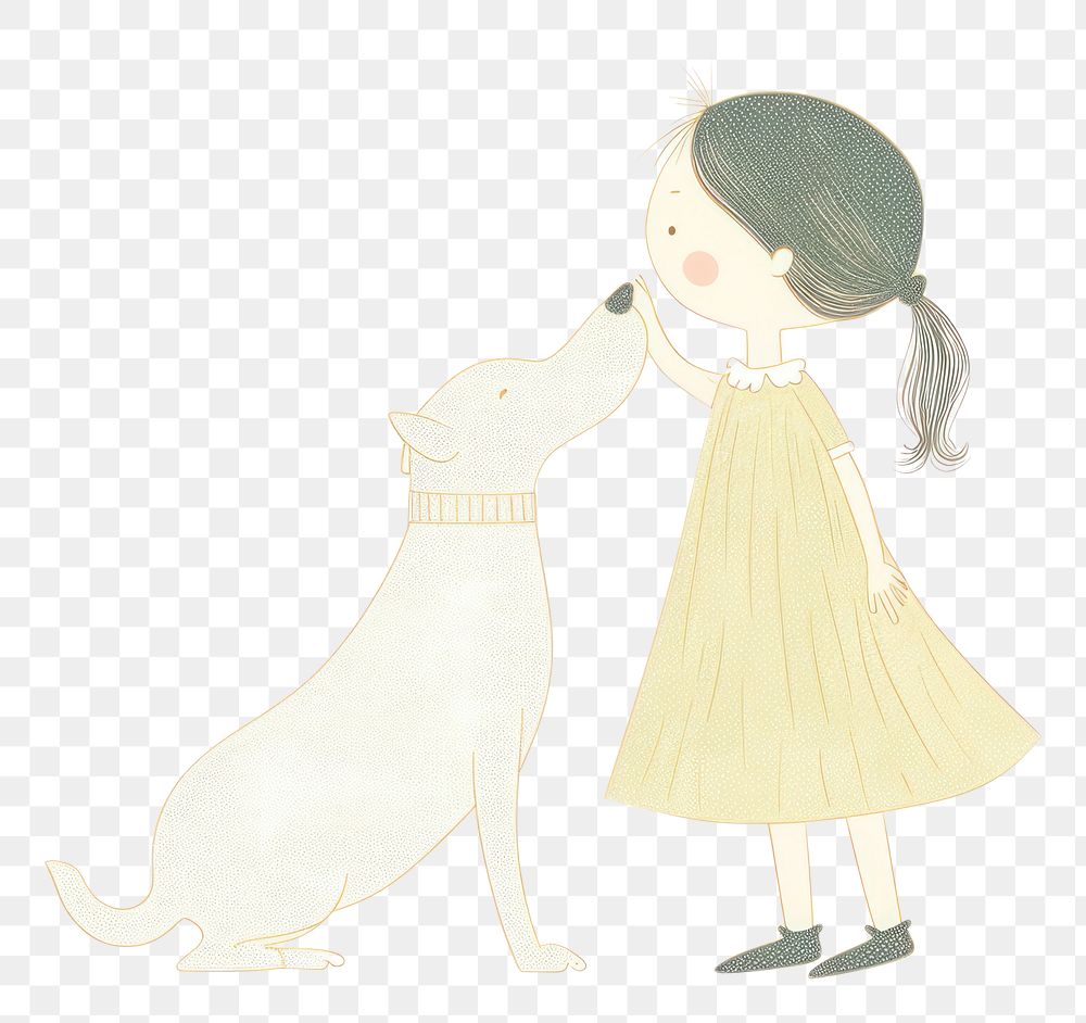PNG Girl character kiss a dog drawing animal mammal. AI generated Image by rawpixel.
