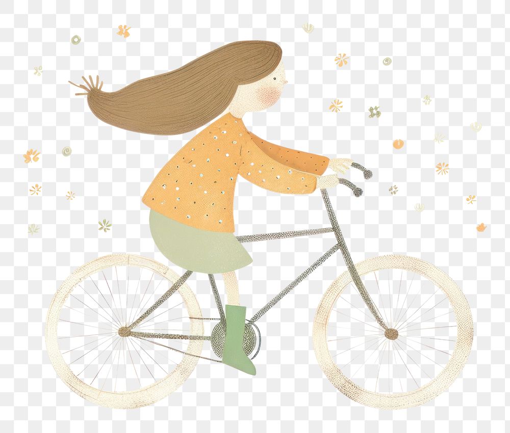 PNG Girl character ride a bike bicycle vehicle child. AI generated Image by rawpixel.
