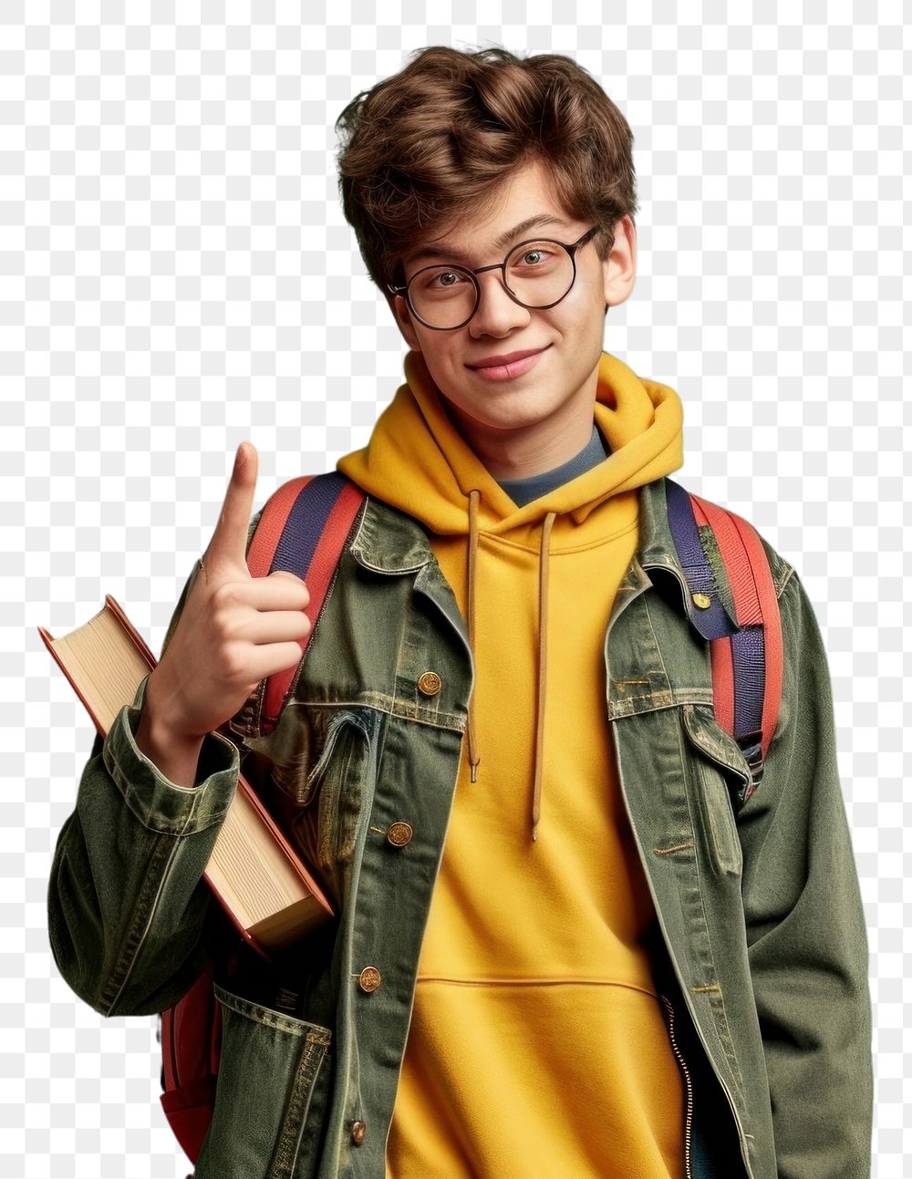 PNG  Teen student pointing portrait smile. AI generated Image by rawpixel.
