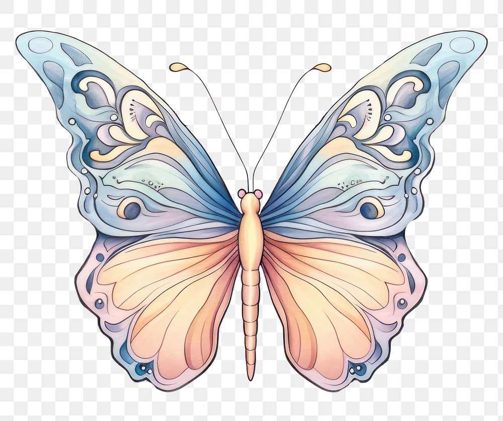 PNG Butterfly drawing pattern animal. AI generated Image by rawpixel.