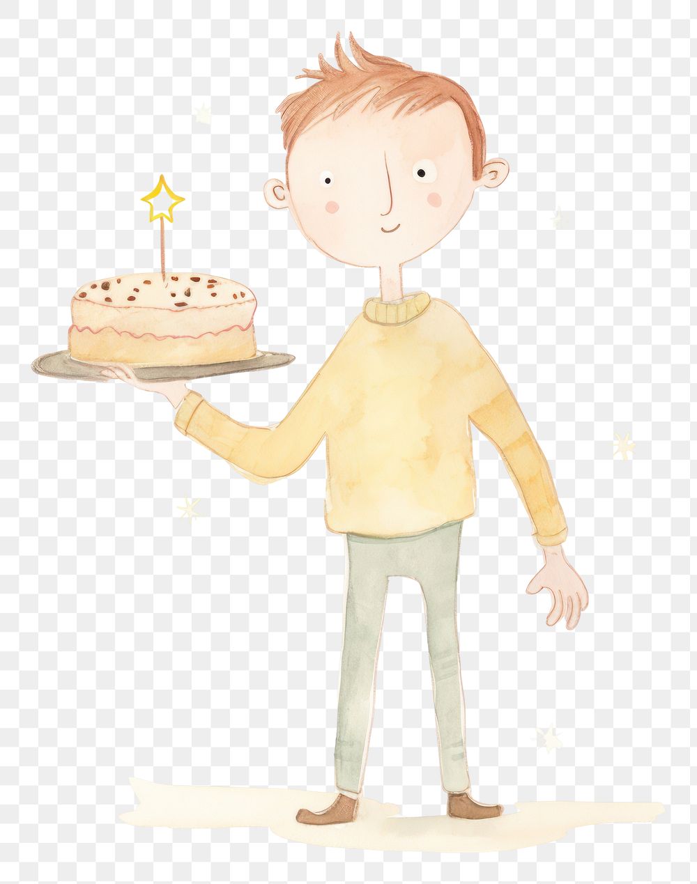 PNG Boy character holding birthday cake dessert food celebration. AI generated Image by rawpixel.