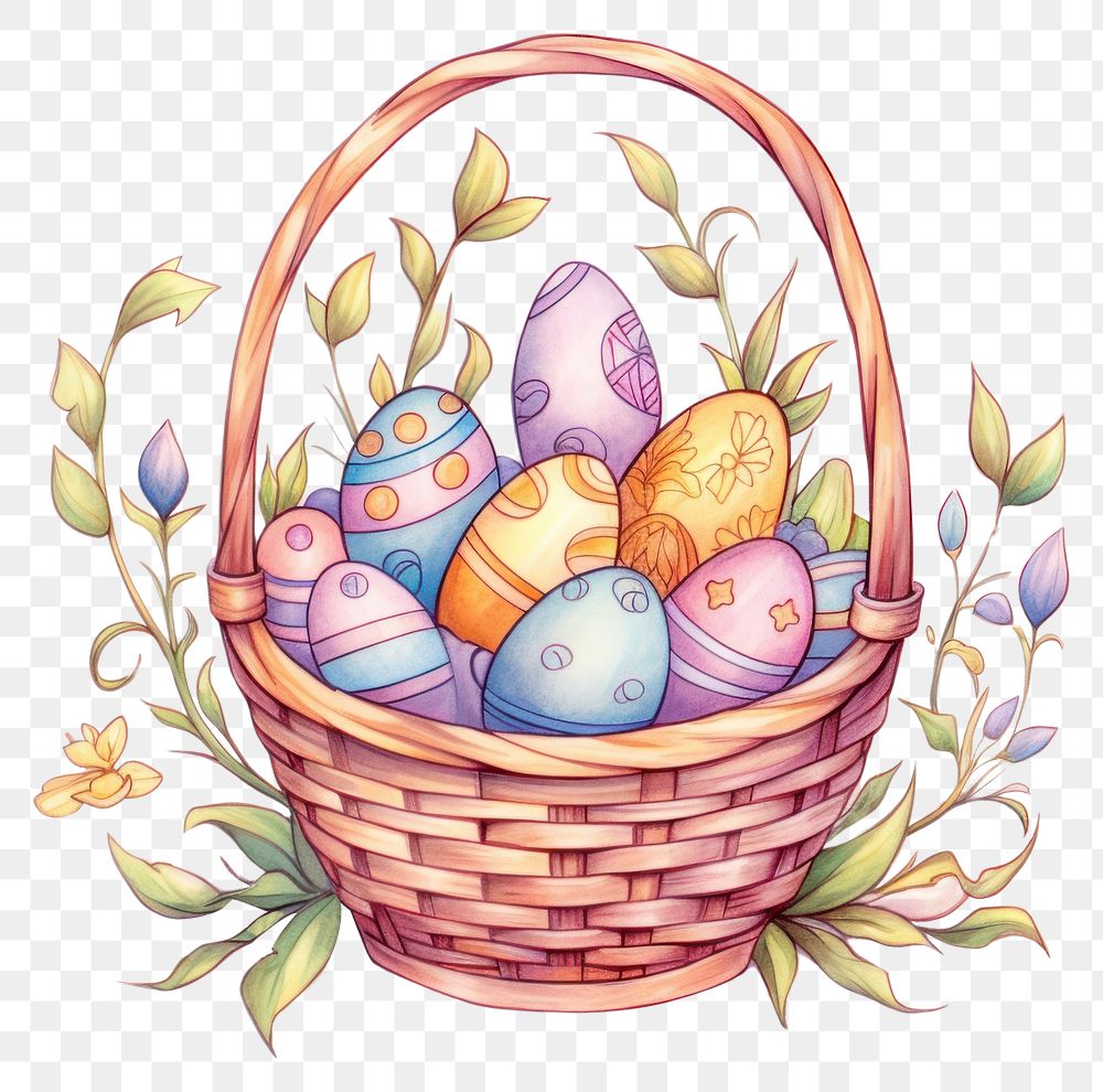 PNG Easter egg basket drawing celebration accessories. AI generated Image by rawpixel.