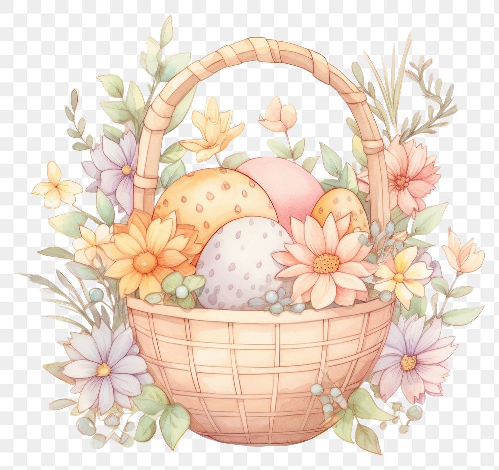 PNG Easter egg basket drawing flower celebration. AI generated Image by rawpixel.