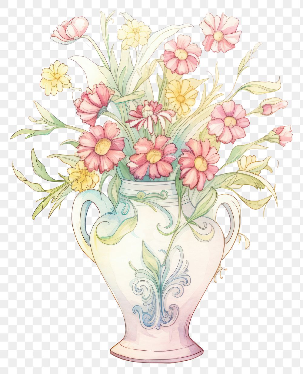 PNG Flower vase painting pattern drawing. AI generated Image by rawpixel.