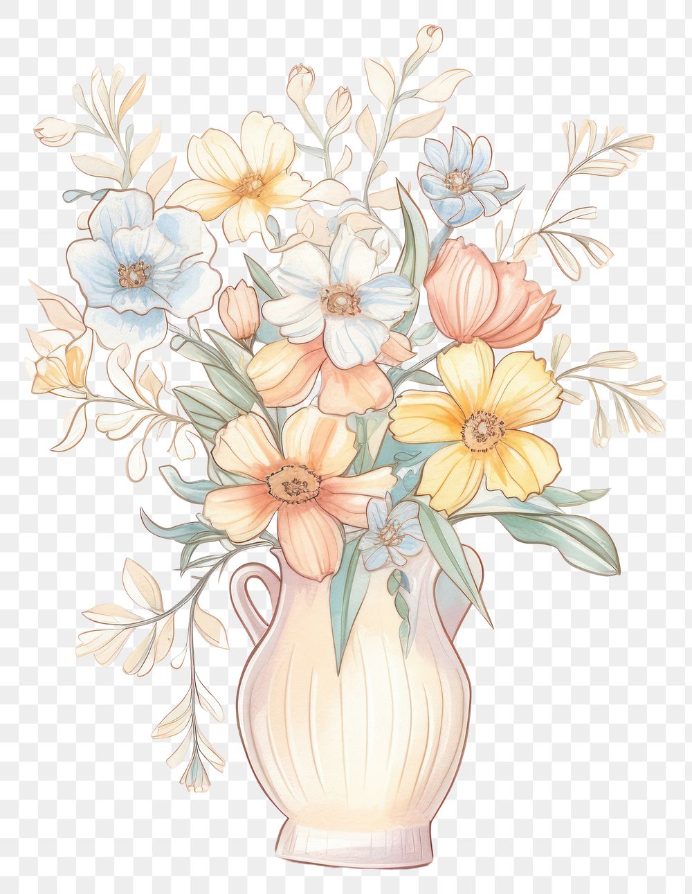 PNG Flower vase drawing sketch plant. AI generated Image by rawpixel.