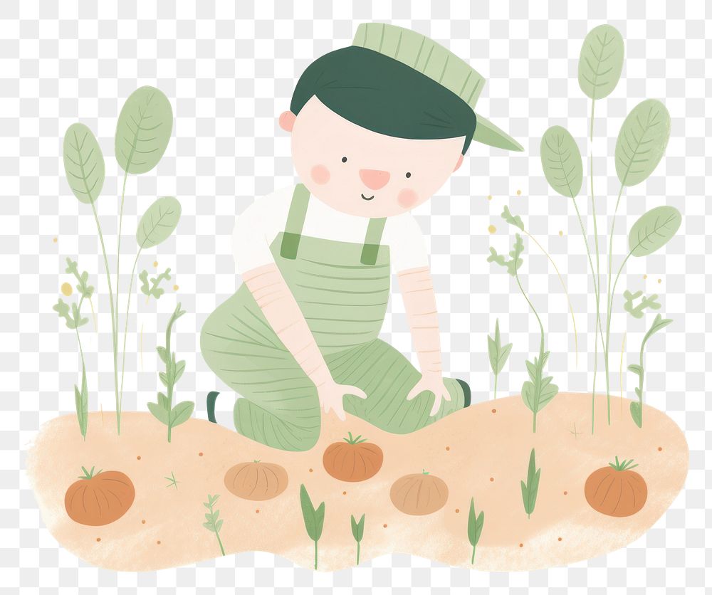 PNG Boy character gardening plant outdoors drawing. AI generated Image by rawpixel.