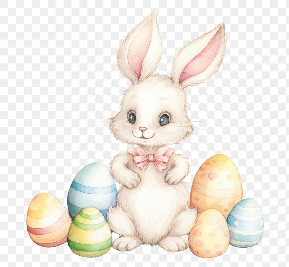 PNG Easter bunny with easter eggs drawing animal mammal. AI generated Image by rawpixel.