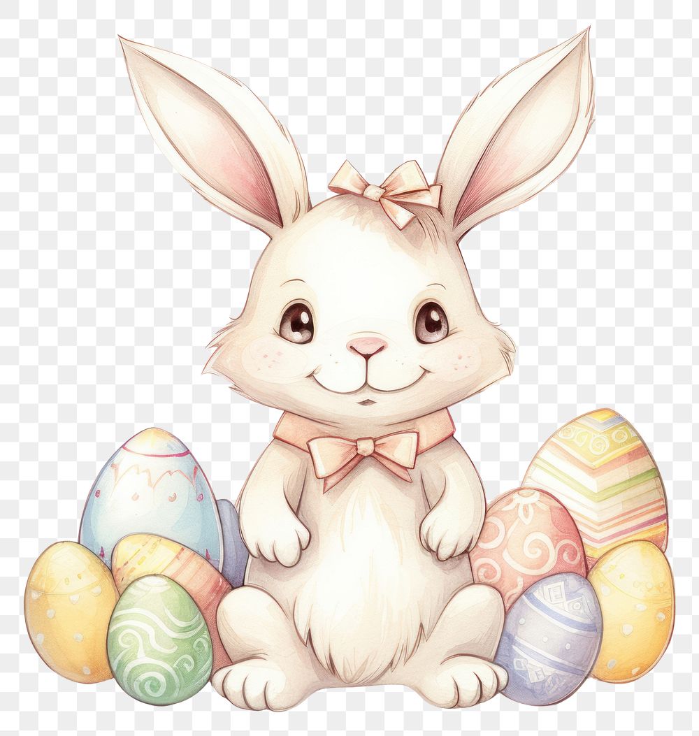 PNG Easter bunny with easter eggs drawing sketch cute. AI generated Image by rawpixel.