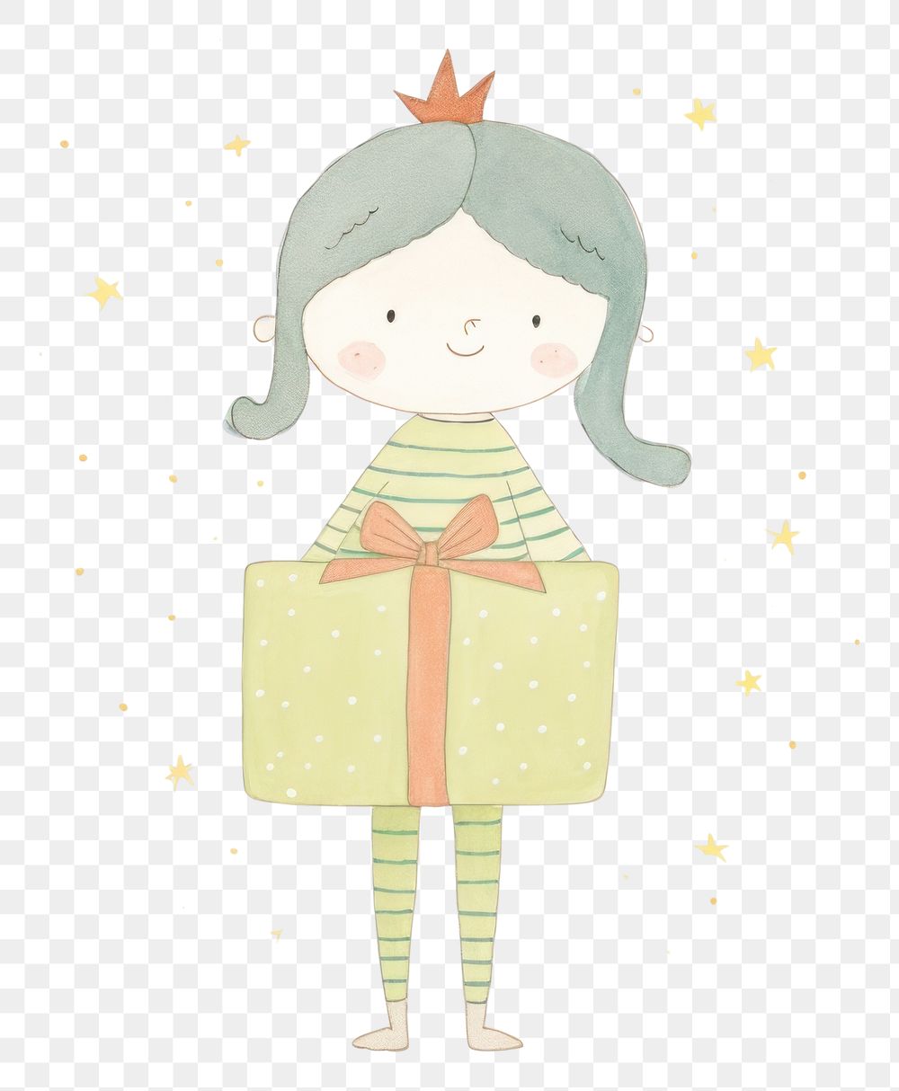 PNG Girl character holding gift box pattern drawing sketch. AI generated Image by rawpixel.