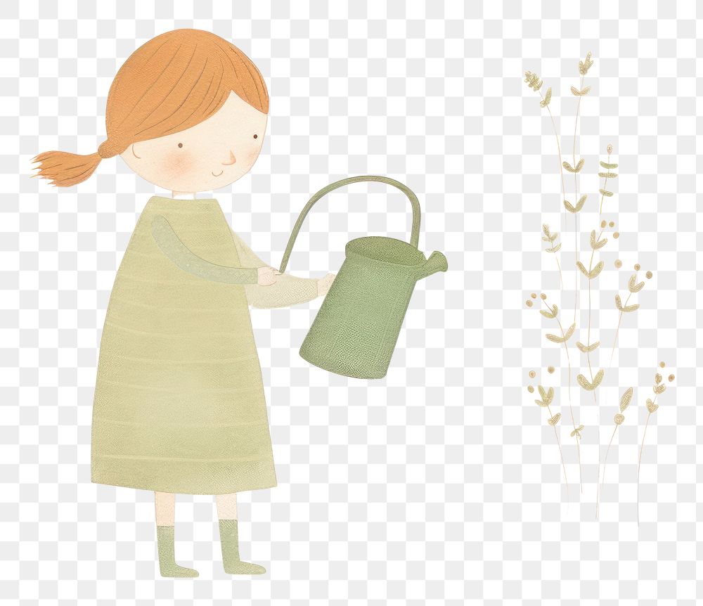 PNG Girl character holding watering can gardening standing clothing. AI generated Image by rawpixel.