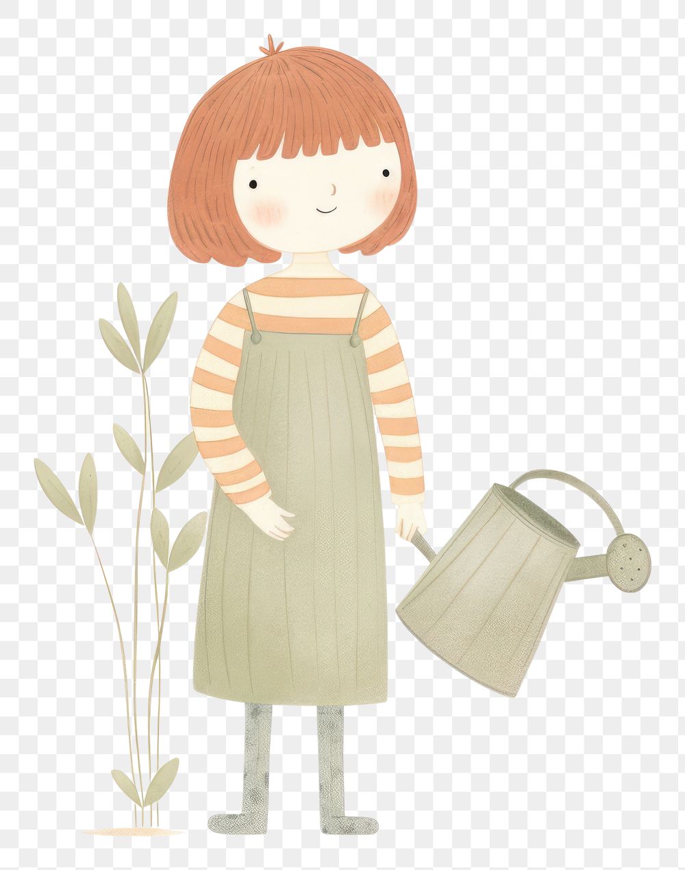 PNG Girl character holding watering can gardening plant hairstyle