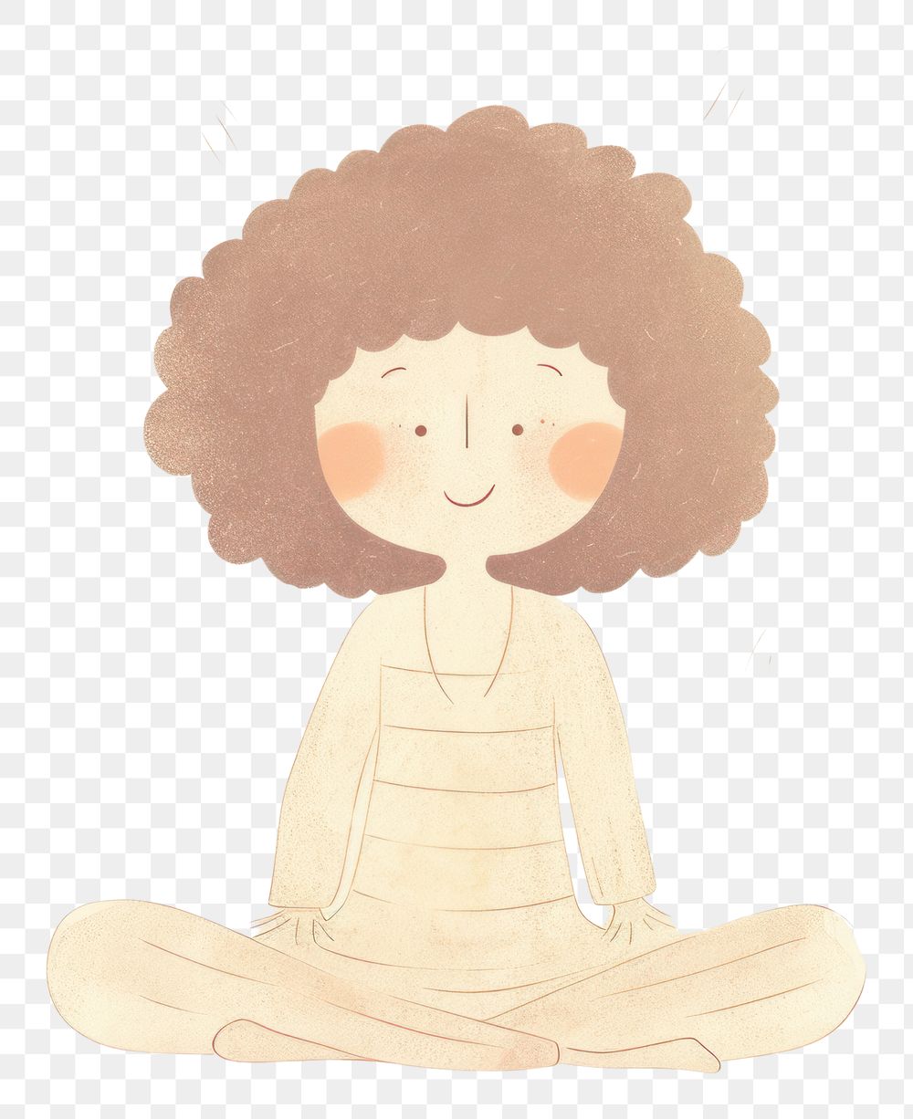 PNG Girl character meditating drawing sketch cross-legged. AI generated Image by rawpixel.